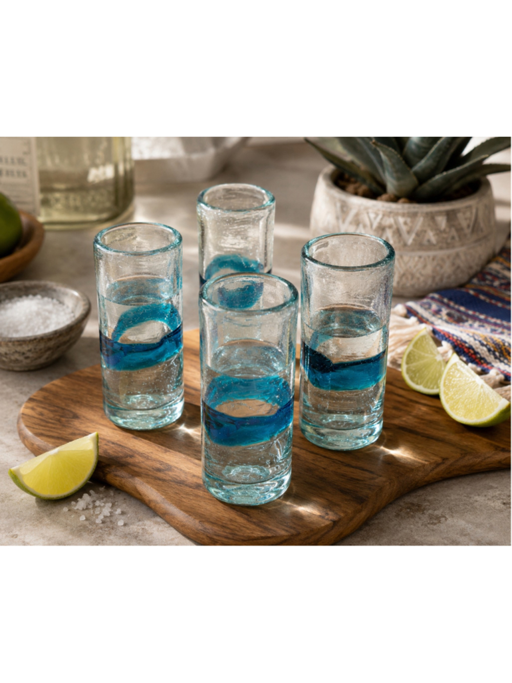 Unbranded Drinkware Set of 4 Shot Glasses One Size Clear and Blue